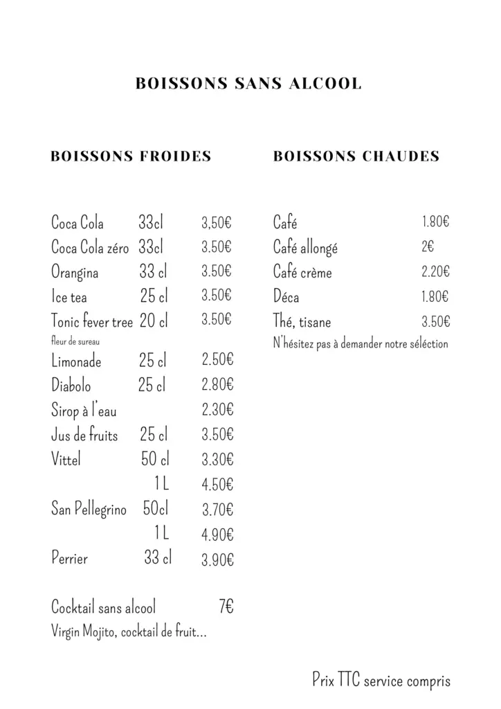 Boissons sans alcool Froides/Chaudes
