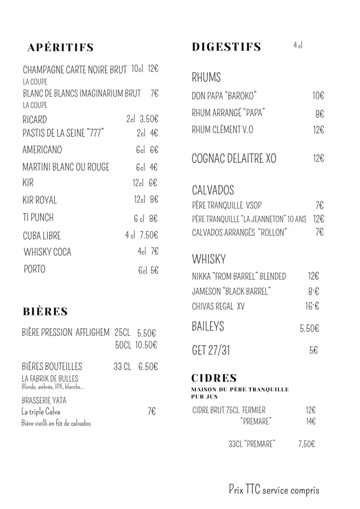 Apéritifs / Digestifs / Bières / Cidres
